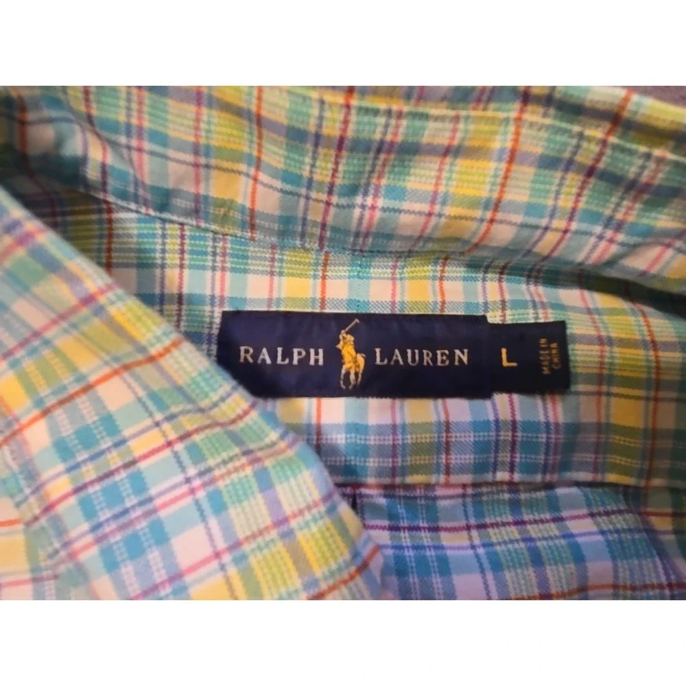 Polo Ralph Lauren Shirt Mens L Cotton Stretch Pink Blue Green‎ Stripe L/S Pony L